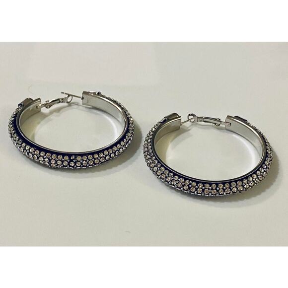 Rhinestone 2" Hoop Earrings NEW - Picture 2 of 2